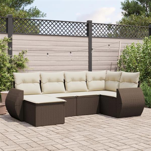 Grote foto vidaxl 6 delige loungeset met kussens poly rattan bruin tuin en terras tuinmeubelen