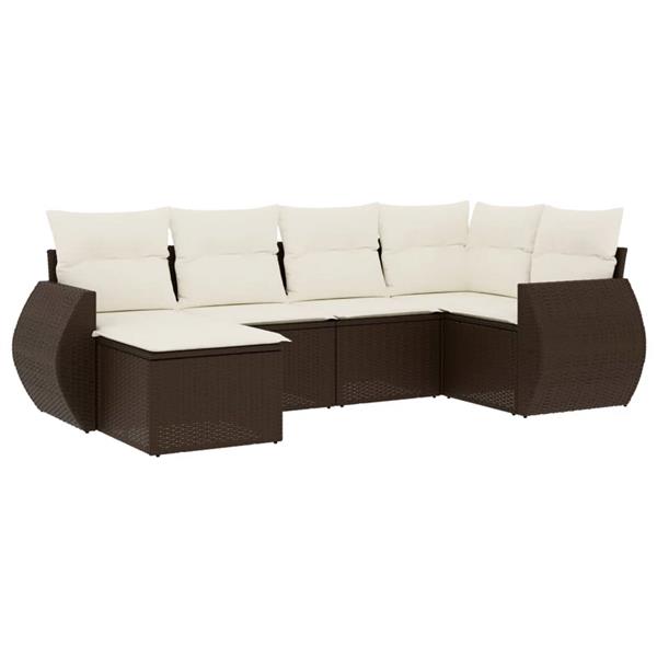 Grote foto vidaxl 6 delige loungeset met kussens poly rattan bruin tuin en terras tuinmeubelen