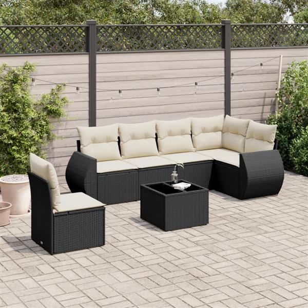 Grote foto vidaxl 7 delige loungeset met kussens poly rattan zwart tuin en terras tuinmeubelen