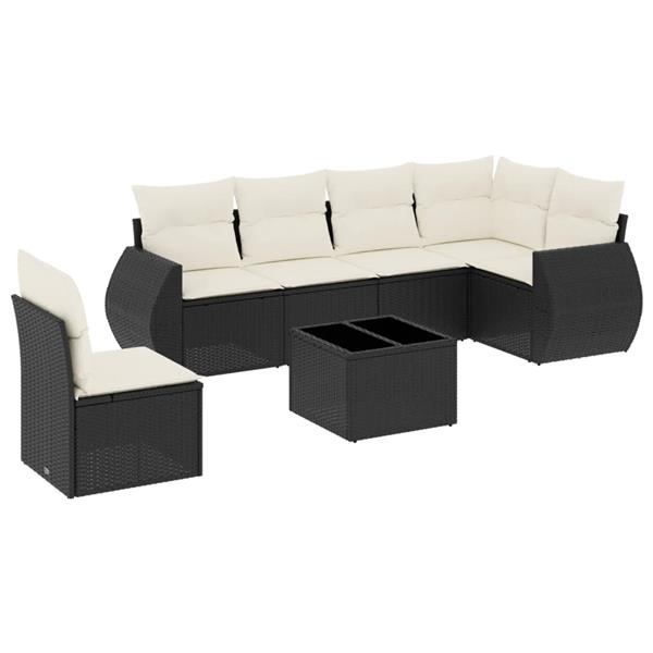 Grote foto vidaxl 7 delige loungeset met kussens poly rattan zwart tuin en terras tuinmeubelen