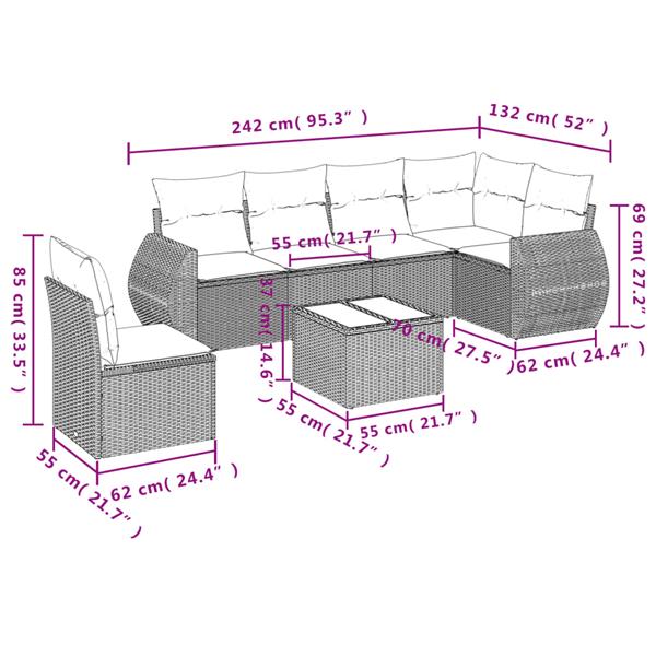 Grote foto vidaxl 7 delige loungeset met kussens poly rattan zwart tuin en terras tuinmeubelen