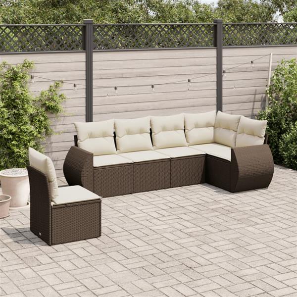 Grote foto vidaxl 6 delige loungeset met kussens poly rattan bruin tuin en terras tuinmeubelen