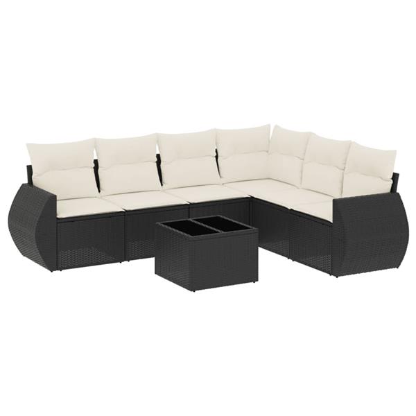 Grote foto vidaxl 7 delige loungeset met kussens poly rattan zwart tuin en terras tuinmeubelen
