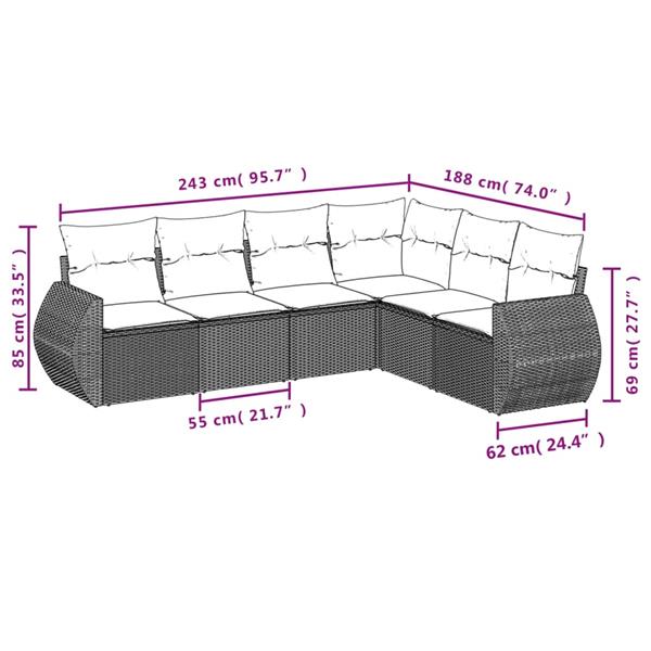 Grote foto vidaxl 6 delige loungeset met kussens poly rattan bruin tuin en terras tuinmeubelen