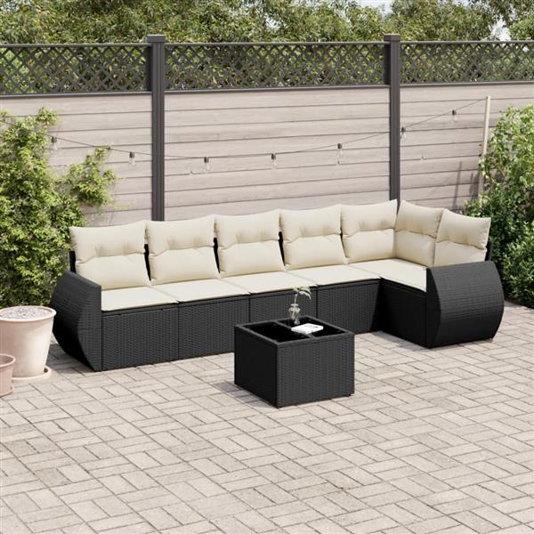 Grote foto vidaxl 7 delige loungeset met kussens poly rattan zwart tuin en terras tuinmeubelen