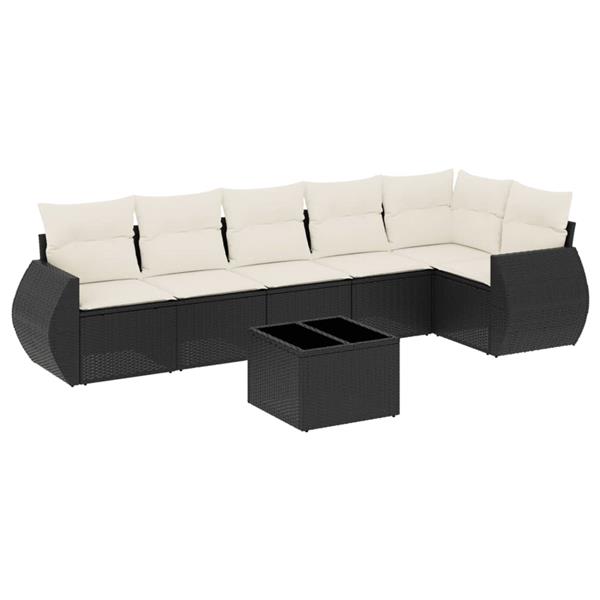 Grote foto vidaxl 7 delige loungeset met kussens poly rattan zwart tuin en terras tuinmeubelen