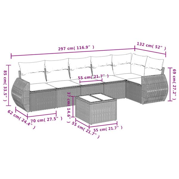 Grote foto vidaxl 7 delige loungeset met kussens poly rattan zwart tuin en terras tuinmeubelen