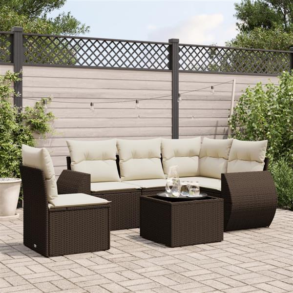 Grote foto vidaxl 6 delige loungeset met kussens poly rattan bruin tuin en terras tuinmeubelen