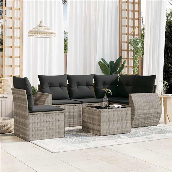 Grote foto vidaxl 6 delige loungeset met kussens poly rattan lichtgrijs tuin en terras tuinmeubelen