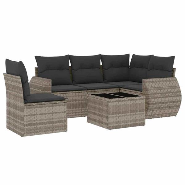 Grote foto vidaxl 6 delige loungeset met kussens poly rattan lichtgrijs tuin en terras tuinmeubelen