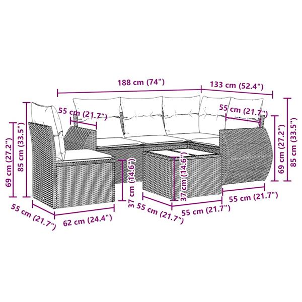 Grote foto vidaxl 6 delige loungeset met kussens poly rattan lichtgrijs tuin en terras tuinmeubelen