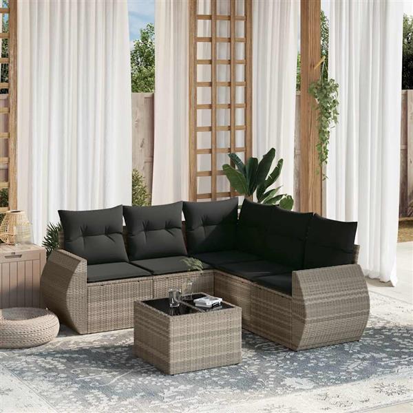 Grote foto vidaxl 6 delige loungeset met kussens poly rattan lichtgrijs tuin en terras tuinmeubelen