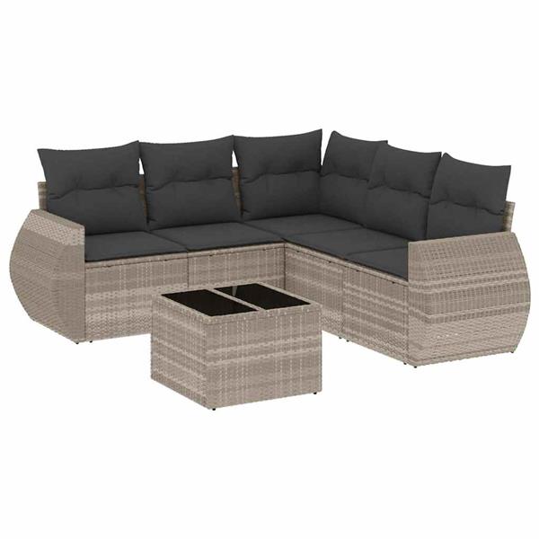 Grote foto vidaxl 6 delige loungeset met kussens poly rattan lichtgrijs tuin en terras tuinmeubelen