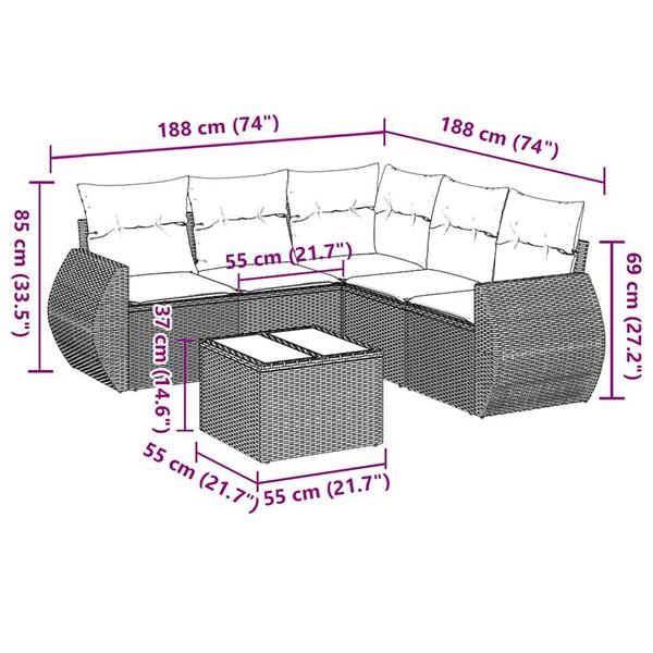 Grote foto vidaxl 6 delige loungeset met kussens poly rattan lichtgrijs tuin en terras tuinmeubelen