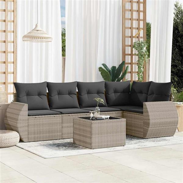 Grote foto vidaxl 6 delige loungeset met kussens poly rattan lichtgrijs tuin en terras tuinmeubelen