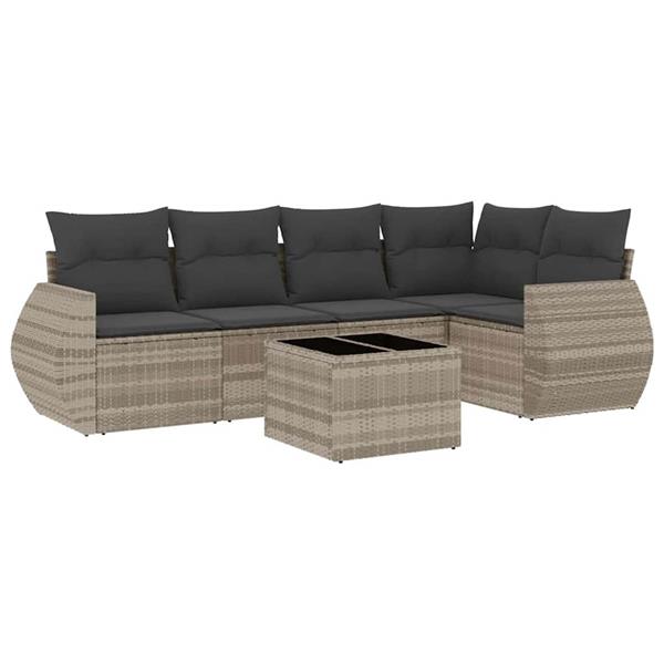 Grote foto vidaxl 6 delige loungeset met kussens poly rattan lichtgrijs tuin en terras tuinmeubelen
