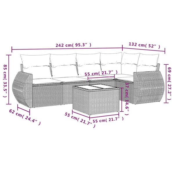 Grote foto vidaxl 6 delige loungeset met kussens poly rattan lichtgrijs tuin en terras tuinmeubelen