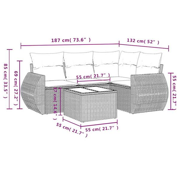 Grote foto vidaxl 5 delige loungeset met kussens poly rattan lichtgrijs tuin en terras tuinmeubelen