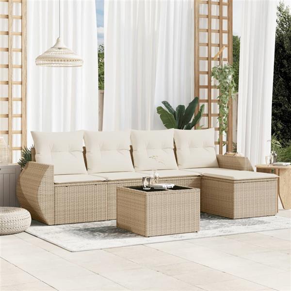 Grote foto vidaxl 6 delige loungeset met kussens poly rattan beige tuin en terras tuinmeubelen