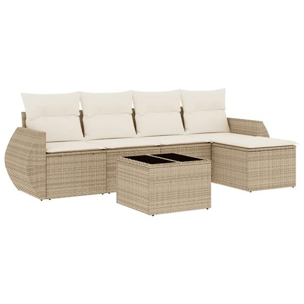 Grote foto vidaxl 6 delige loungeset met kussens poly rattan beige tuin en terras tuinmeubelen