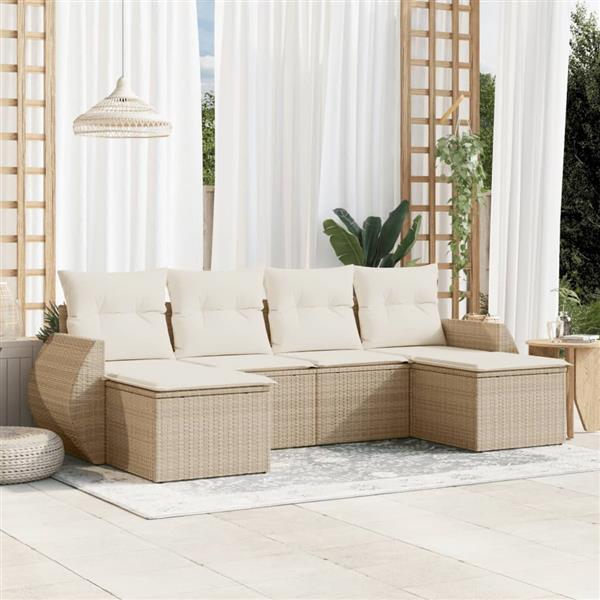 Grote foto vidaxl 6 delige loungeset met kussens poly rattan beige tuin en terras tuinmeubelen
