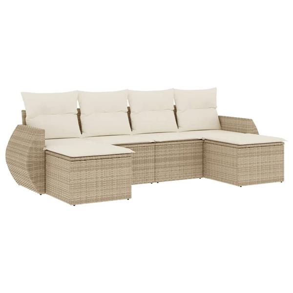 Grote foto vidaxl 6 delige loungeset met kussens poly rattan beige tuin en terras tuinmeubelen