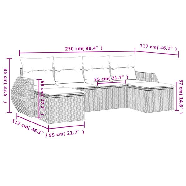 Grote foto vidaxl 6 delige loungeset met kussens poly rattan beige tuin en terras tuinmeubelen