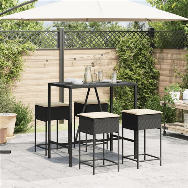 Grote foto vidaxl 5 delige tuinbarset met kussens poly rattan zwart tuin en terras tuinmeubelen
