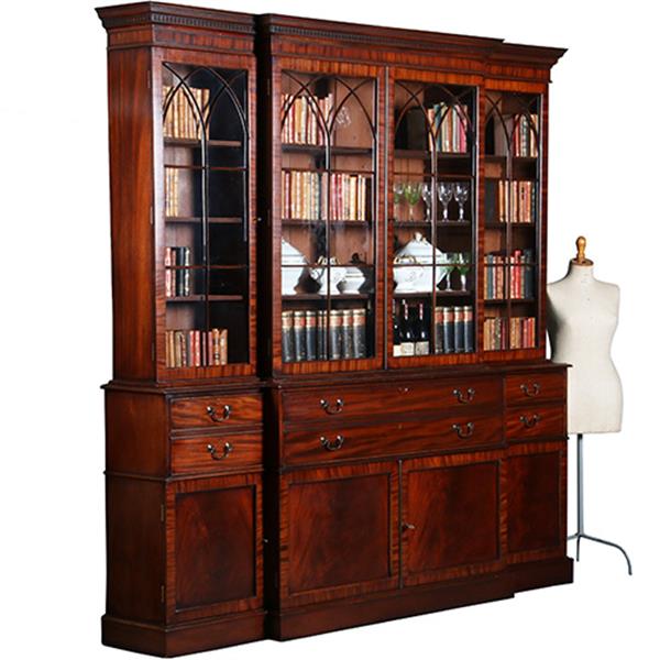 Grote foto grote breakfront boekenkast of bibliotheekkast ca 1910 met 8 deuren en bureau no.280325 antiek en kunst overige in antiek gebruiksvoorwerpen