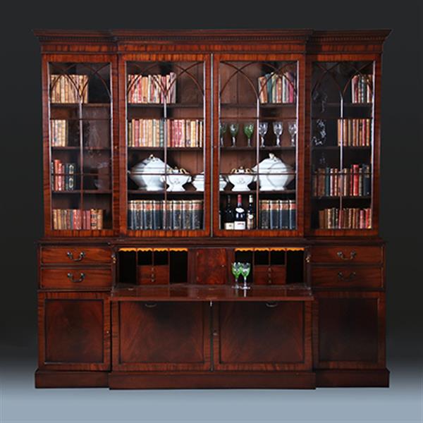 Grote foto grote breakfront boekenkast of bibliotheekkast ca 1910 met 8 deuren en bureau no.280325 antiek en kunst overige in antiek gebruiksvoorwerpen