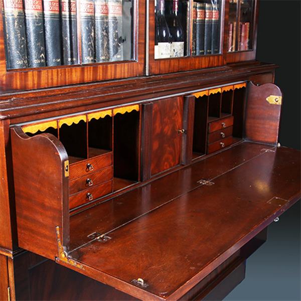Grote foto grote breakfront boekenkast of bibliotheekkast ca 1910 met 8 deuren en bureau no.280325 antiek en kunst overige in antiek gebruiksvoorwerpen