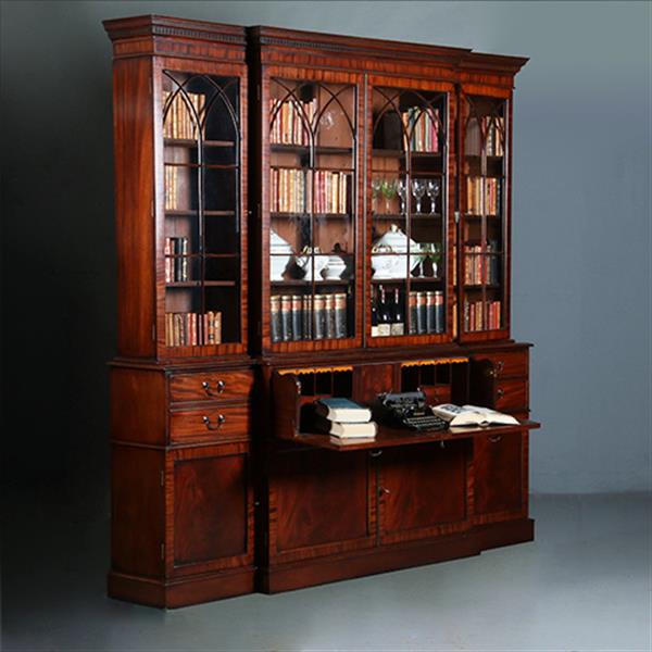 Grote foto grote breakfront boekenkast of bibliotheekkast ca 1910 met 8 deuren en bureau no.280325 antiek en kunst overige in antiek gebruiksvoorwerpen