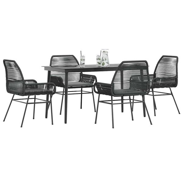 Grote foto vidaxl 5 delige tuinset met kussens poly rattan glas zwart tuin en terras tuinmeubelen