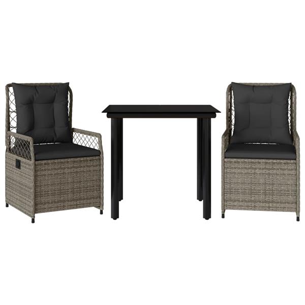 Grote foto vidaxl 3 delige tuinset met kussens poly rattan grijs tuin en terras tuinmeubelen
