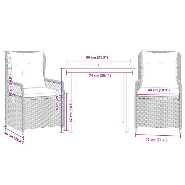 Grote foto vidaxl 3 delige tuinset met kussens poly rattan grijs tuin en terras tuinmeubelen