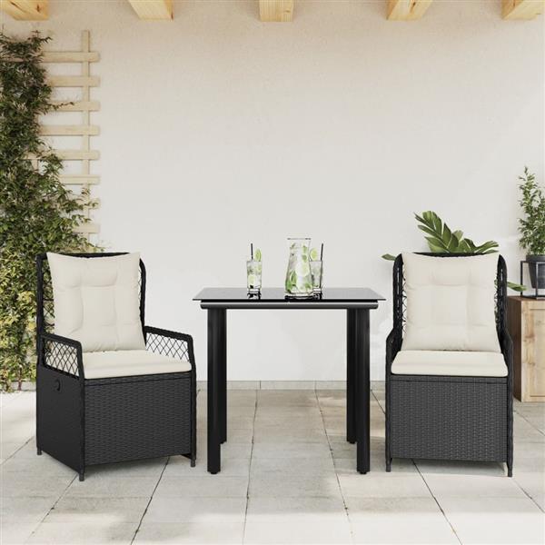 Grote foto vidaxl 3 delige tuinset met kussens poly rattan zwart tuin en terras tuinmeubelen