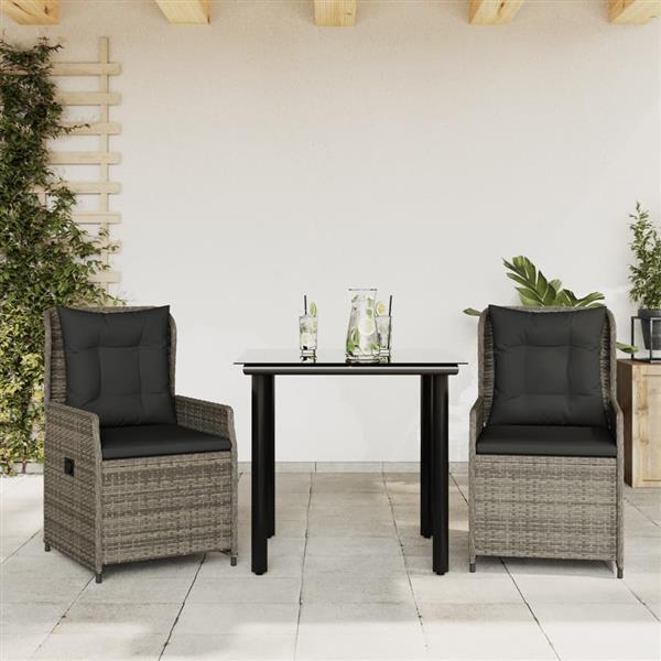 Grote foto vidaxl 3 delige tuinset met kussens poly rattan grijs tuin en terras tuinmeubelen