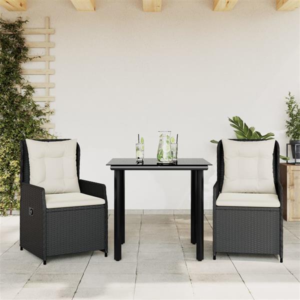 Grote foto vidaxl 3 delige tuinset met kussens poly rattan zwart tuin en terras tuinmeubelen