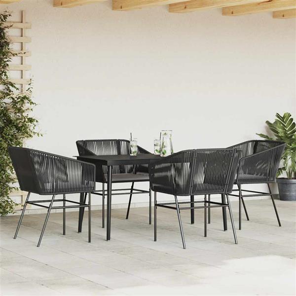 Grote foto vidaxl 5 delige tuinset met kussens poly rattan glas zwart tuin en terras tuinmeubelen