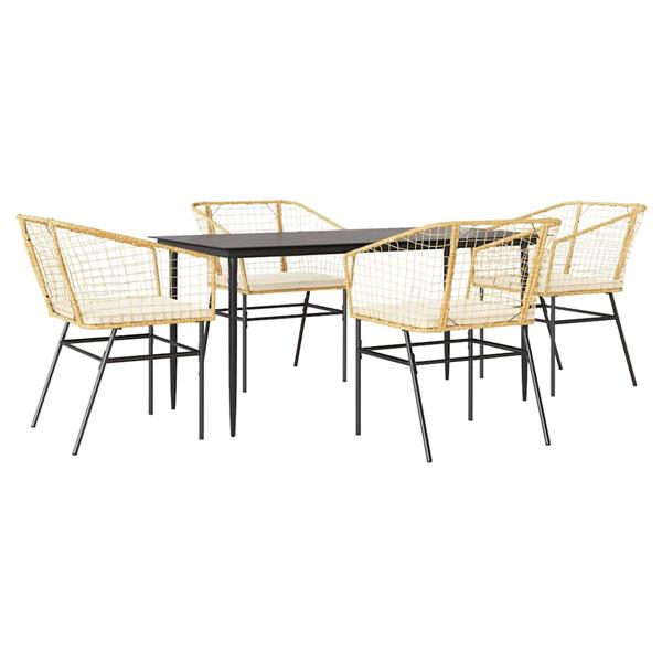 Grote foto vidaxl 5 delige tuinset met kussens poly rattan glas bruin tuin en terras tuinmeubelen