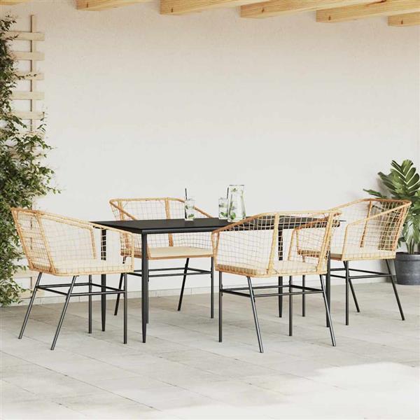 Grote foto vidaxl 5 delige tuinset met kussens poly rattan glas bruin tuin en terras tuinmeubelen