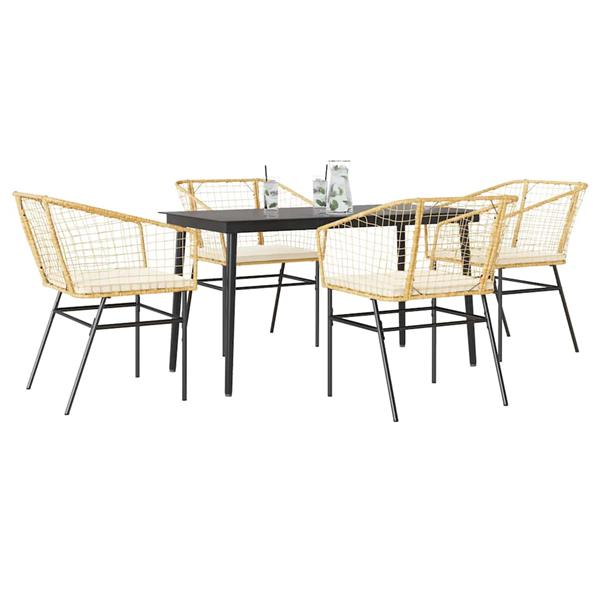 Grote foto vidaxl 5 delige tuinset met kussens poly rattan glas bruin tuin en terras tuinmeubelen