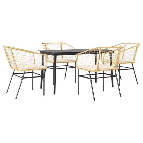 Grote foto vidaxl 5 delige tuinset met kussens poly rattan glas bruin tuin en terras tuinmeubelen