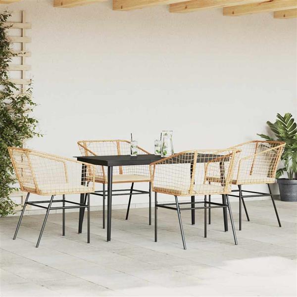 Grote foto vidaxl 5 delige tuinset met kussens poly rattan glas bruin tuin en terras tuinmeubelen
