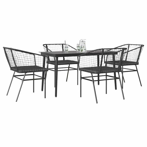 Grote foto vidaxl 5 delige tuinset met kussens poly rattan glas zwart tuin en terras tuinmeubelen
