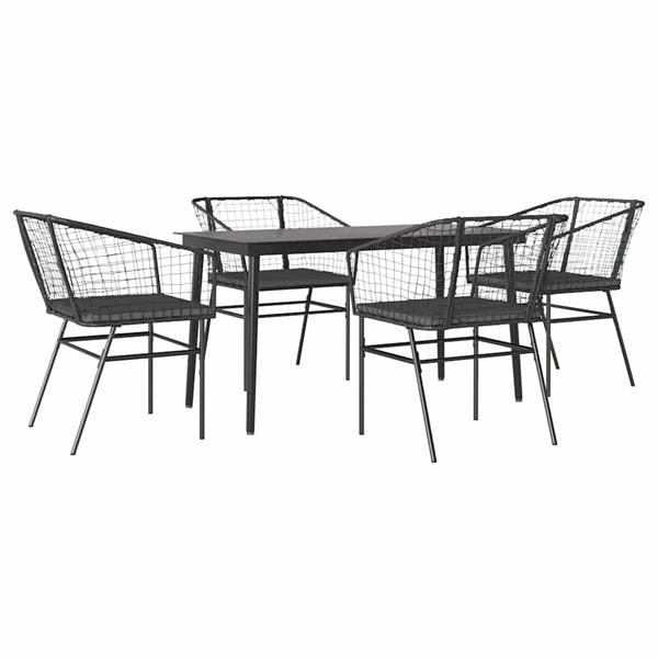 Grote foto vidaxl 5 delige tuinset met kussens poly rattan glas zwart tuin en terras tuinmeubelen