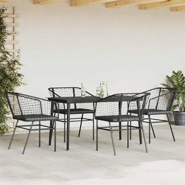 Grote foto vidaxl 5 delige tuinset met kussens poly rattan glas zwart tuin en terras tuinmeubelen