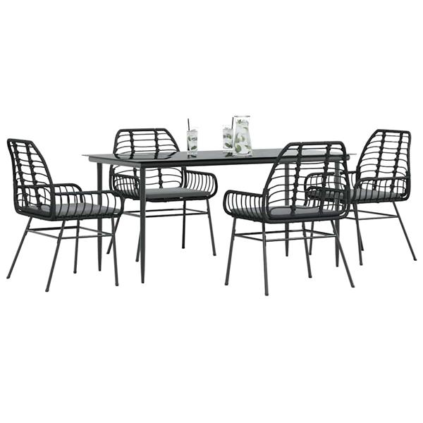 Grote foto vidaxl 5 delige tuinset met kussens poly rattan glas zwart tuin en terras tuinmeubelen