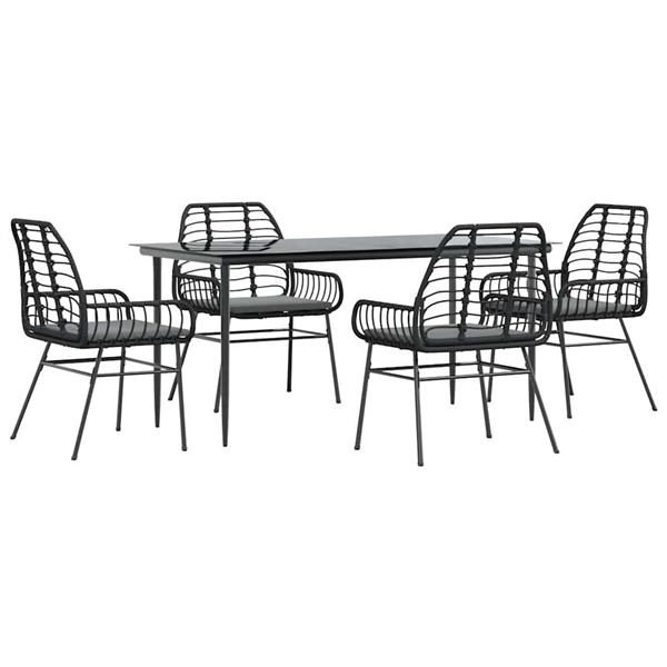 Grote foto vidaxl 5 delige tuinset met kussens poly rattan glas zwart tuin en terras tuinmeubelen