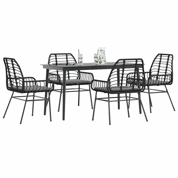 Grote foto vidaxl 5 delige tuinset met kussens poly rattan glas zwart tuin en terras tuinmeubelen